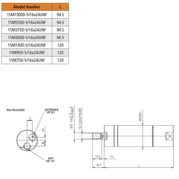 15M THREADED OUTPUT SHAFT AIR MOTOR DIMENSIONAL DRAWING