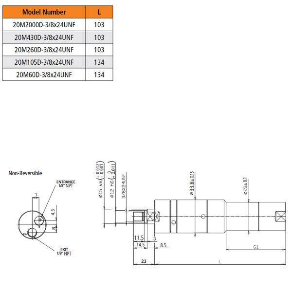 20M THREADED OUTPUT SHAFT AIR MOTOR DIMENSIONAL DRAWING
