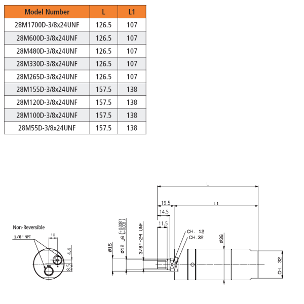 28M THREADED OUTPUT SHAFT AIR MOTOR DRAWING